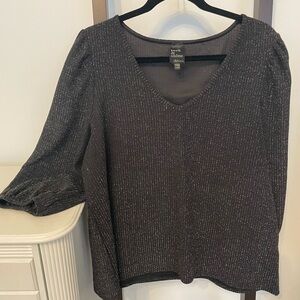 Reitmans Black Shimmer V-Neck Women's Top